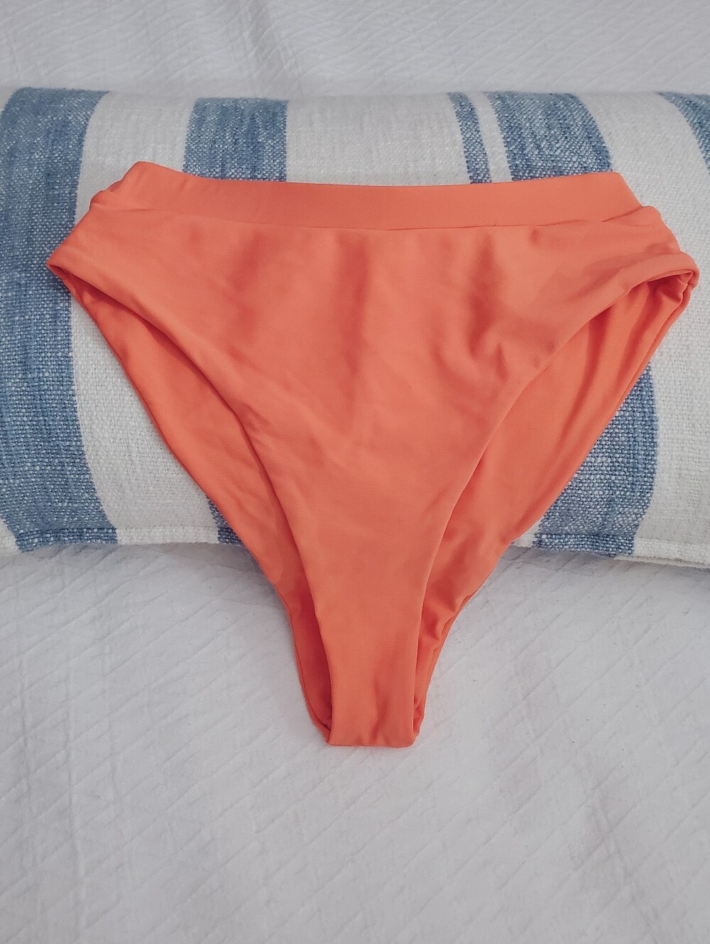High Waisted Cheeky High Cut Coral Orange Bikini Bottom